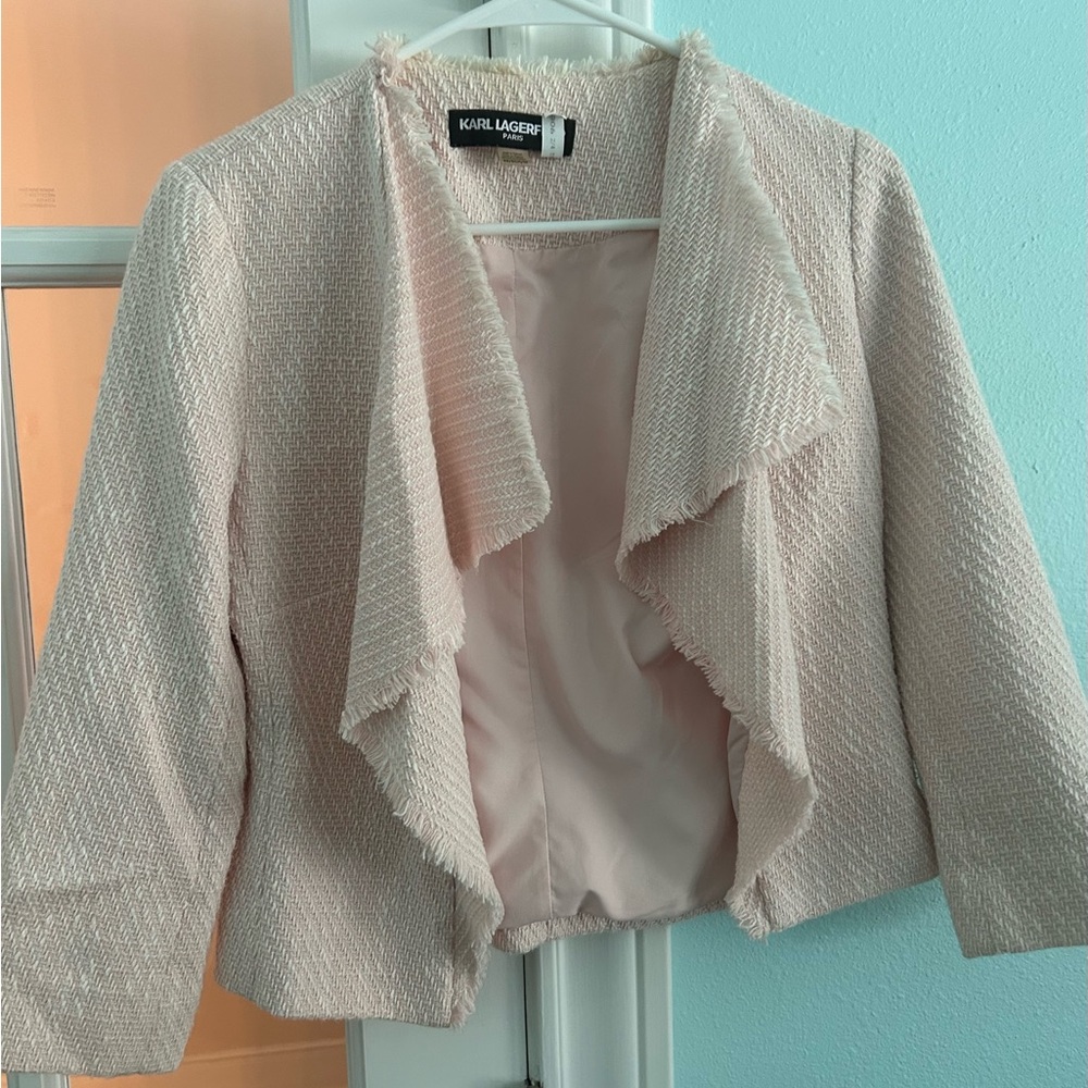 Karl Lagerfield Paris waterfall tweed blazer in light pink